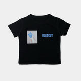 Blue Sculpture Siyah Kadın Crop T-shirt