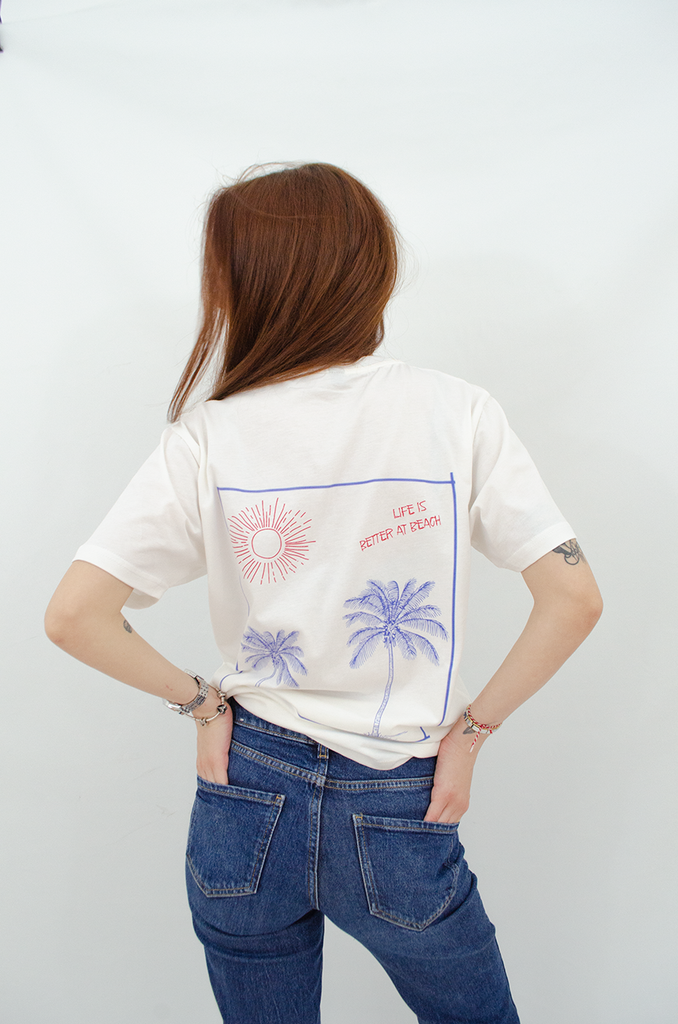 Life is better at beach beyaz kadın t-shirt - BlasCut - Yaz Modası