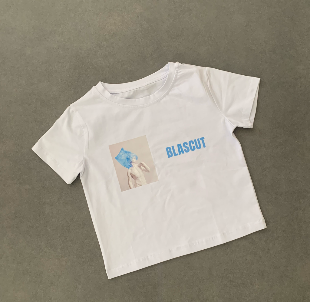Blue Sculpture Beyaz Kadın Crop T-shirt - BlasCut - Tarzını arttır
