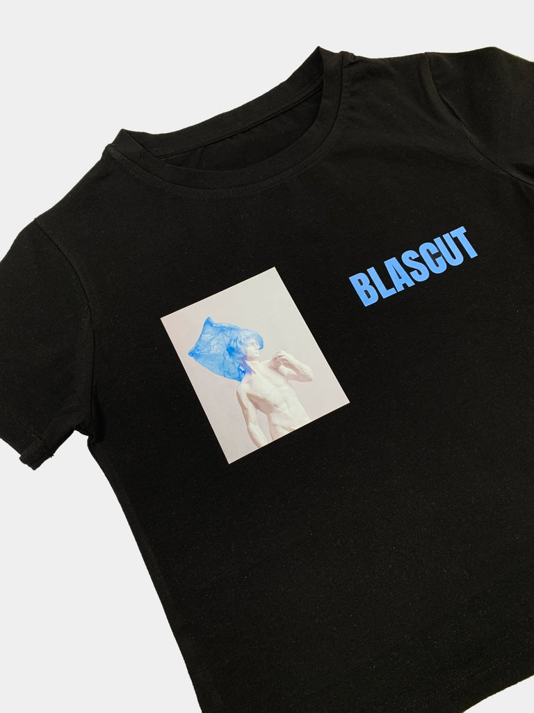 Blue Sculpture Siyah Kadın Crop T-shirt - BlasCut - Tarzını arttır